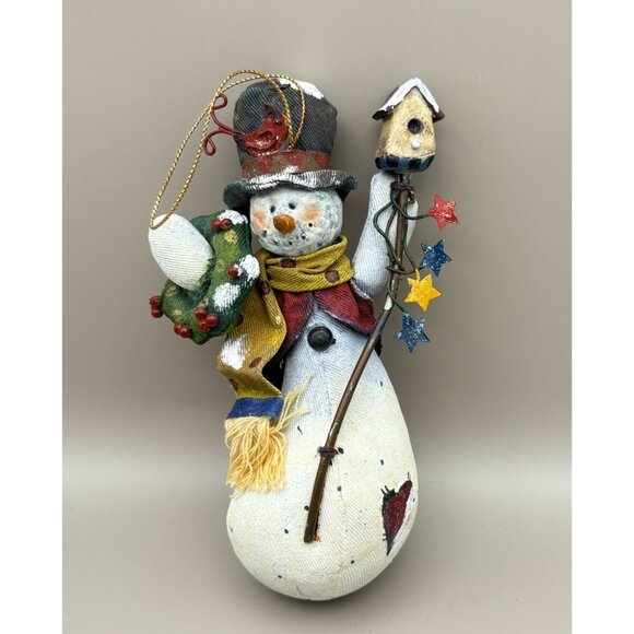 Vintage Primitive Fabric Snowman Christmas Tree Ornament Birdhouse Hat Scarf - Picture 7 of 7